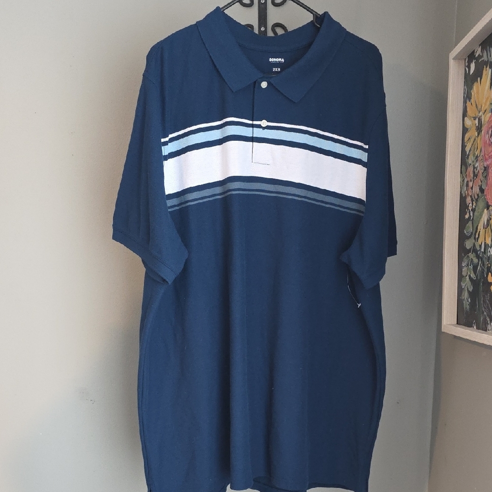 Sonoma Men's Polo in Blue with White Stripes Size 2XB